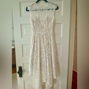 Ivory 3/4 length dress with lace overlay